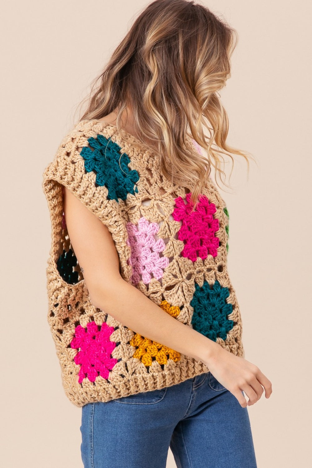 BiBi Granny Square Openwork Sweater Vest